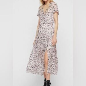 All Saints Alix Freefall Dress Pink and Black Floral